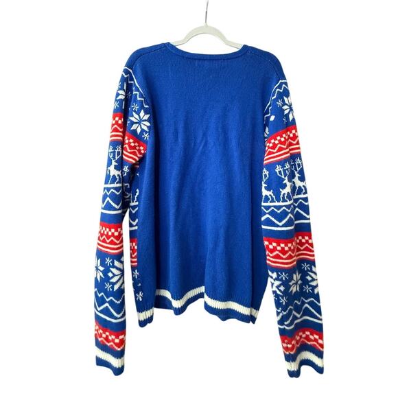 Jolly Sweaters Size XL Unisex Ugly Sweater Tie Pull over Blue Red White - Picture 2 of 4